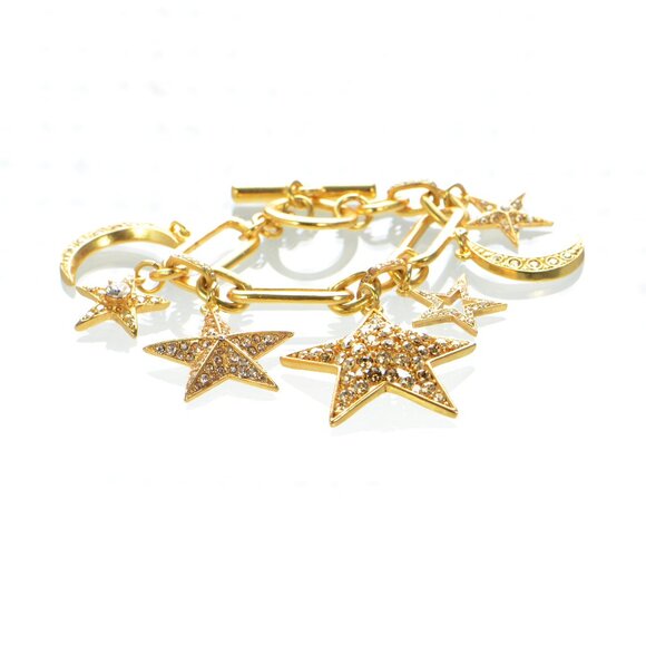 Oscar de la Renta Crystal Star & Moon Charm Bracelet - Picture 2 of 8